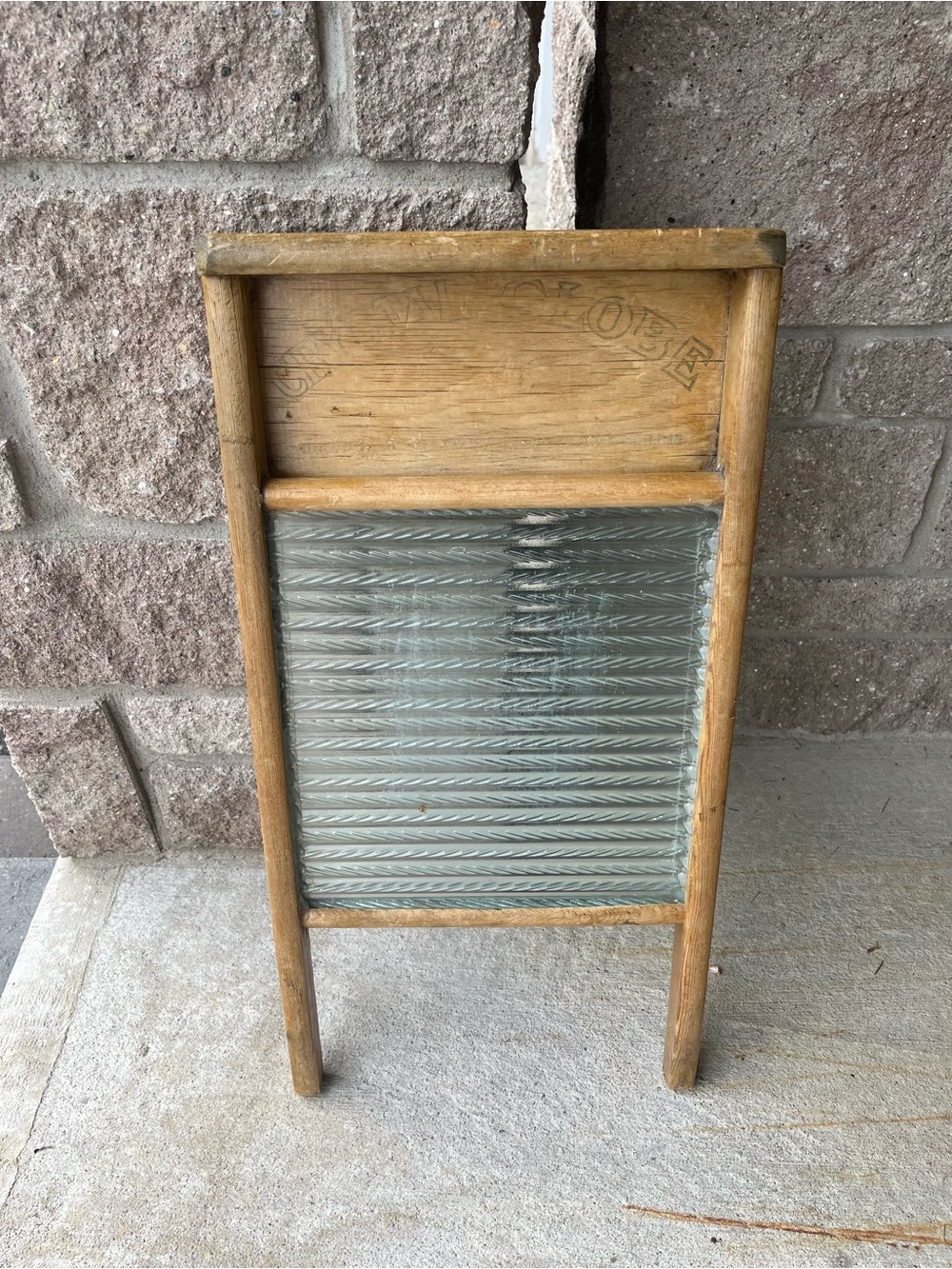 Antique Wooden Washboard with Glass Ridges crystal globe